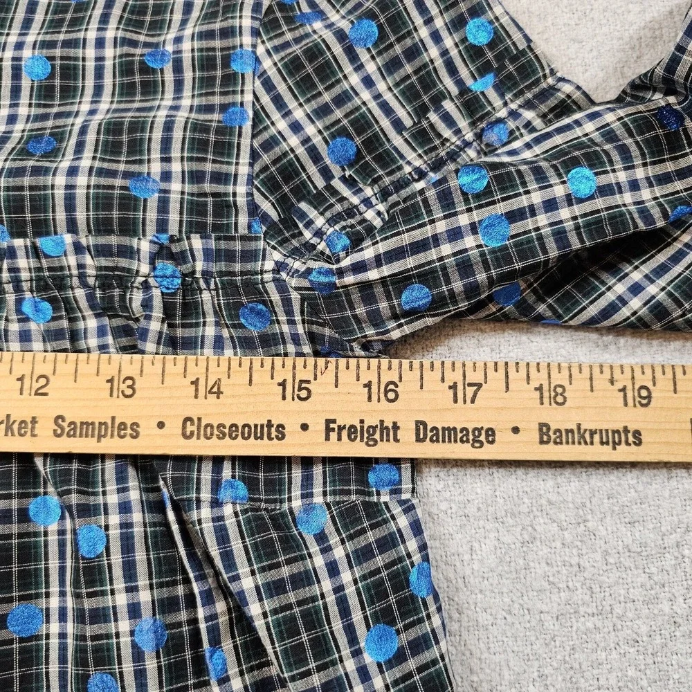 J.Crew Crewcuts Tiered‎ Shirt Top Plaid Polka-Dots Cotton Blue Youth Girls 14